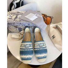 Load image into Gallery viewer, Dior Women Dior Granville Espadrille Deep Ocean Blue D-Stripes Embroidered Cotton