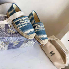 Load image into Gallery viewer, Dior Women Dior Granville Espadrille Deep Ocean Blue D-Stripes Embroidered Cotton