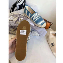 Load image into Gallery viewer, Dior Women Dior Granville Espadrille Deep Ocean Blue D-Stripes Embroidered Cotton