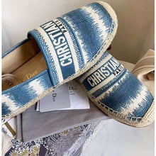 Load image into Gallery viewer, Dior Women Dior Granville Espadrille Deep Ocean Blue D-Stripes Embroidered Cotton