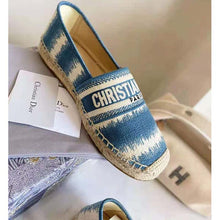 Load image into Gallery viewer, Dior Women Dior Granville Espadrille Deep Ocean Blue D-Stripes Embroidered Cotton