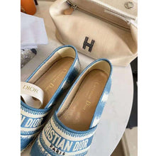 Load image into Gallery viewer, Dior Women Dior Granville Espadrille Deep Ocean Blue D-Stripes Embroidered Cotton