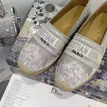 Load image into Gallery viewer, Dior Women Dior Granville Espadrille Gray Embroidered Cotton Christian Dior