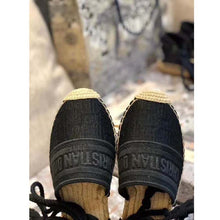 Load image into Gallery viewer, Dior Women Dior Granville Espadrille Laces Oblique Embroidered Cotton-Black