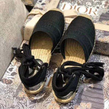 Load image into Gallery viewer, Dior Women Dior Granville Espadrille Laces Oblique Embroidered Cotton-Black