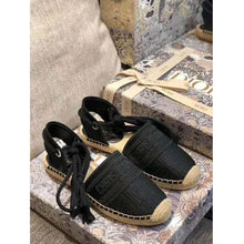 Load image into Gallery viewer, Dior Women Dior Granville Espadrille Laces Oblique Embroidered Cotton-Black