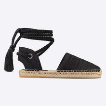 Load image into Gallery viewer, Dior Women Dior Granville Espadrille Laces Oblique Embroidered Cotton-Black