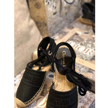 Load image into Gallery viewer, Dior Women Dior Granville Espadrille Laces Oblique Embroidered Cotton-Black