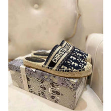 Load image into Gallery viewer, Dior Women Dior Granville Mule Deep Blue Dior Oblique Embroidered Cotton