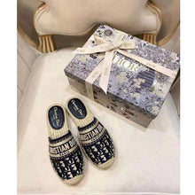 Load image into Gallery viewer, Dior Women Dior Granville Mule Deep Blue Dior Oblique Embroidered Cotton