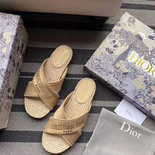 Load image into Gallery viewer, Dior Women Dior Granville Slide Cream Embroidered Cotton-Sandy