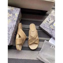 Load image into Gallery viewer, Dior Women Dior Granville Slide Cream Embroidered Cotton-Sandy