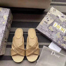 Load image into Gallery viewer, Dior Women Dior Granville Slide Cream Embroidered Cotton-Sandy