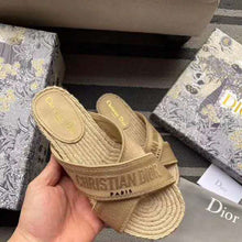 Load image into Gallery viewer, Dior Women Dior Granville Slide Cream Embroidered Cotton-Sandy