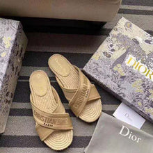 Load image into Gallery viewer, Dior Women Dior Granville Slide Cream Embroidered Cotton-Sandy