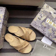 Load image into Gallery viewer, Dior Women Dior Granville Slide Cream Embroidered Cotton-Sandy
