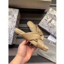 Load image into Gallery viewer, Dior Women Dior Granville Slide Cream Embroidered Cotton-Sandy