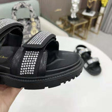 Load image into Gallery viewer, Dior Women Dioract Sandal Black Technical Fabric and White Resin Pearls