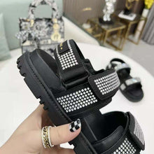 Load image into Gallery viewer, Dior Women Dioract Sandal Black Technical Fabric and White Resin Pearls