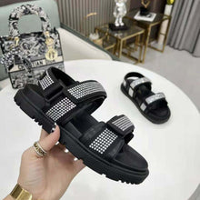 Load image into Gallery viewer, Dior Women Dioract Sandal Black Technical Fabric and White Resin Pearls