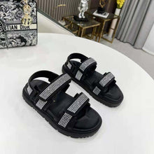 Load image into Gallery viewer, Dior Women Dioract Sandal Black Technical Fabric and White Resin Pearls