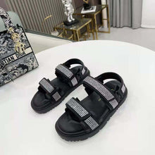 Load image into Gallery viewer, Dior Women Dioract Sandal Black Technical Fabric and White Resin Pearls
