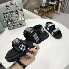 Load image into Gallery viewer, Dior Women Dioract Sandal Black Technical Fabric and White Resin Pearls
