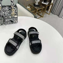 Load image into Gallery viewer, Dior Women Dioract Sandal Black Technical Fabric and White Resin Pearls