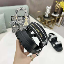 Load image into Gallery viewer, Dior Women Dioract Sandal Black Technical Fabric and White Resin Pearls