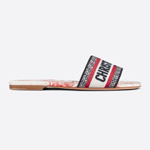 Load image into Gallery viewer, Dior Women Dway Dioramour Slide White and Red D-Royaume D Amour Embroidered Cotton