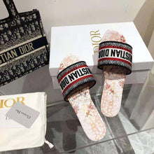 Load image into Gallery viewer, Dior Women Dway Dioramour Slide White and Red D-Royaume D Amour Embroidered Cotton