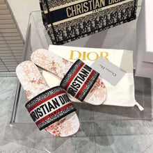 Load image into Gallery viewer, Dior Women Dway Dioramour Slide White and Red D-Royaume D Amour Embroidered Cotton
