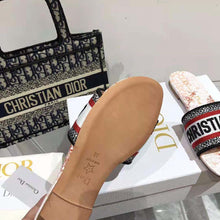 Load image into Gallery viewer, Dior Women Dway Dioramour Slide White and Red D-Royaume D Amour Embroidered Cotton