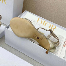 Load image into Gallery viewer, Dior Women Dway Heeled Sandal Gold-Tone Cotton Embroidered with Metallic Thread and Strass