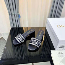 Load image into Gallery viewer, Dior Women Dway Heeled Slide Black Cotton Embroidered