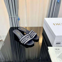 Load image into Gallery viewer, Dior Women Dway Heeled Slide Black Cotton Embroidered