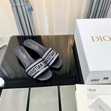 Load image into Gallery viewer, Dior Women Dway Heeled Slide Black Cotton Embroidered