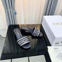 Load image into Gallery viewer, Dior Women Dway Heeled Slide Black Cotton Embroidered