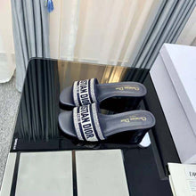 Load image into Gallery viewer, Dior Women Dway Heeled Slide Black Cotton Embroidered