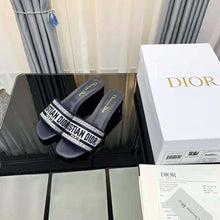 Load image into Gallery viewer, Dior Women Dway Heeled Slide Black Cotton Embroidered