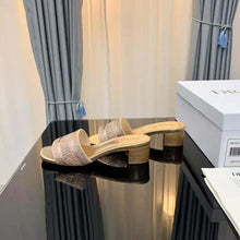 Load image into Gallery viewer, Dior Women Dway Heeled Slide Gold-Tone Cotton Embroidered
