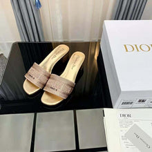 Load image into Gallery viewer, Dior Women Dway Heeled Slide Gold-Tone Cotton Embroidered