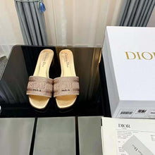 Load image into Gallery viewer, Dior Women Dway Heeled Slide Gold-Tone Cotton Embroidered