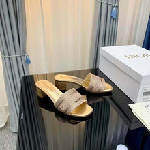 Load image into Gallery viewer, Dior Women Dway Heeled Slide Gold-Tone Cotton Embroidered