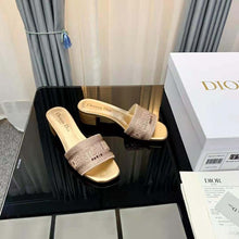 Load image into Gallery viewer, Dior Women Dway Heeled Slide Gold-Tone Cotton Embroidered