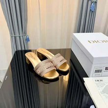 Load image into Gallery viewer, Dior Women Dway Heeled Slide Gold-Tone Cotton Embroidered
