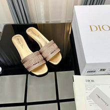 Load image into Gallery viewer, Dior Women Dway Heeled Slide Gold-Tone Cotton Embroidered
