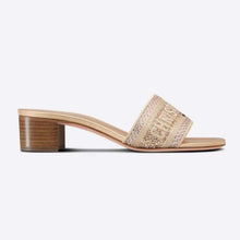 Load image into Gallery viewer, Dior Women Dway Heeled Slide Gold-Tone Cotton Embroidered