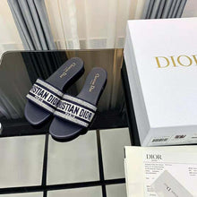 Load image into Gallery viewer, Dior Women Dway Slide Black Cotton Embroidery with Metallic Thread and Silver-Tone Strass