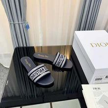 Load image into Gallery viewer, Dior Women Dway Slide Black Cotton Embroidery with Metallic Thread and Silver-Tone Strass